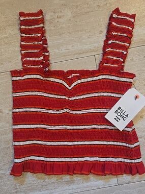 New Billabong Sun Dreamer Smocked Ruffed Tank Top